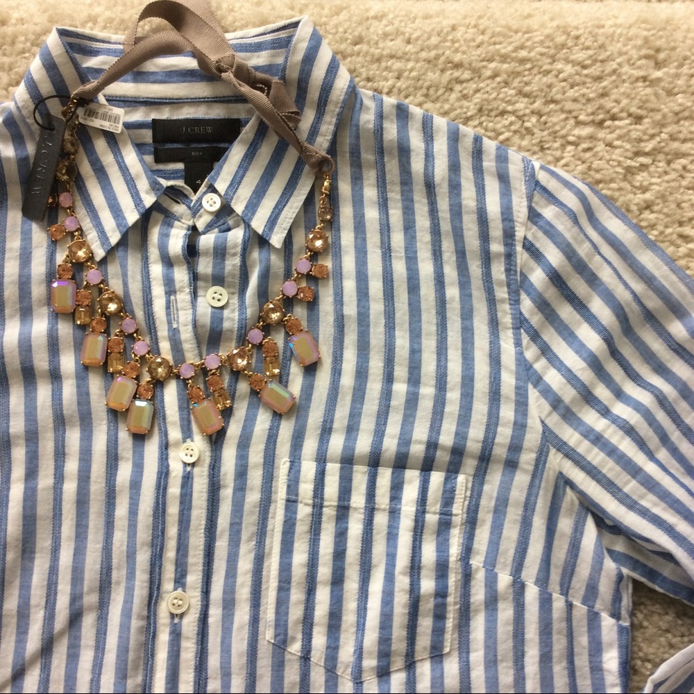 J. Crew Blue and White Striped Button Down Shirt - Picture 4 of 5